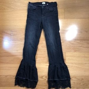 Flare jeans with lace bottom